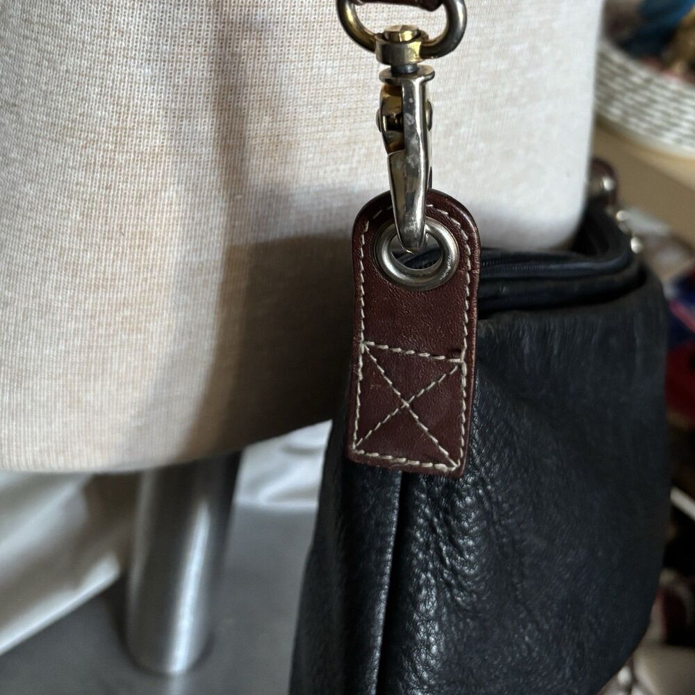 Tignanello Black Pebbled Leather Crossbody Bag Brown Trim Shoulder Purse. - Picture 3 of 11